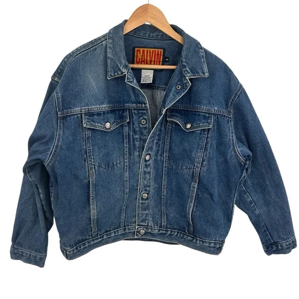 Vintage mid-1990s Calvin by CK boxy oversized cropped denim jacket size large